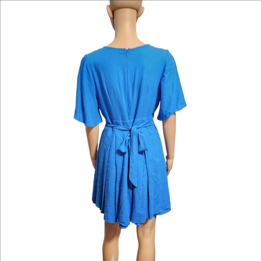 Lulus Simply Adorable Blue Pleated Flutter Sleeve Mini Dress Sz M - Picture 3 of 5